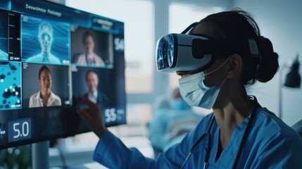 Telemedicine concept Professional man smiles while looking at photo.AI generated image