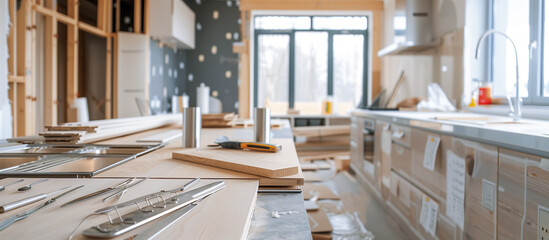 Fototapeta premium installation of custom new features in modern home kitchen improvement concept