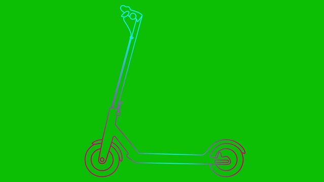 Animated linear pink blue icon of electric scooter. Line symbol is drawn. Urban mobile youth transport. City transportation. Looped video. Vector illustration isolated on green background. 