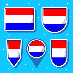 Flat cartoon vector illustration of Netherlands national flag with many shapes inside