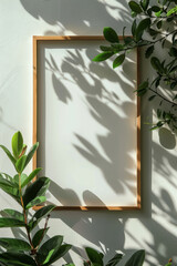 Artistic Mockup,  frame mockup. A serene mockup frame overshadowed by delicate leaf patterns.