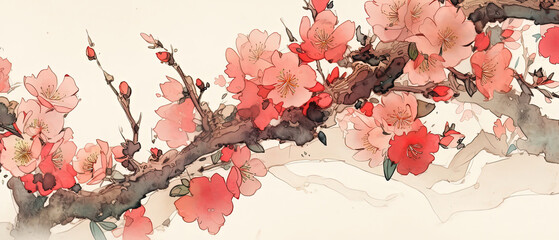 a painting of a branch with flowers on it