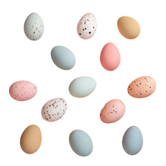 Vibrant eggs contrast against transparent background in artistic display