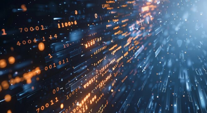 Binary Computer Code abstract neon texture background. 