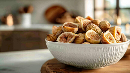 Culinary Arts, A bowl of fresh figs on a kitchen counter, depicting wholesome ingredients.