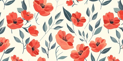 Red flowers in a flat style pattern