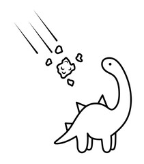 A meteorite flies at a dinosaur clipart. Brachiosaurus looks at the falling meteorite. The concept of extinction of prehistoric animals.