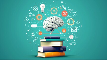 a human brain sitting atop a stack of books