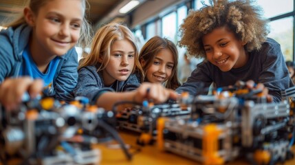 A group of children are playing with at a table, AI