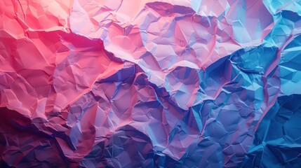 A colorful abstract background of crumpled paper in blue and pink shades