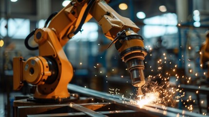 A robot welding a metal pipe in an industrial setting, AI