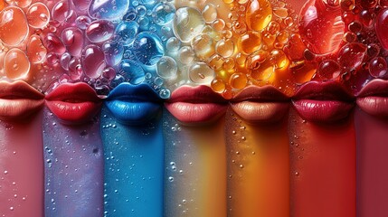 Many different lip glosses on color background - obrazy, fototapety, plakaty