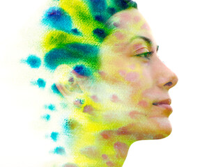 A young woman's profile combined with a colorful painting in paintography - 780595771