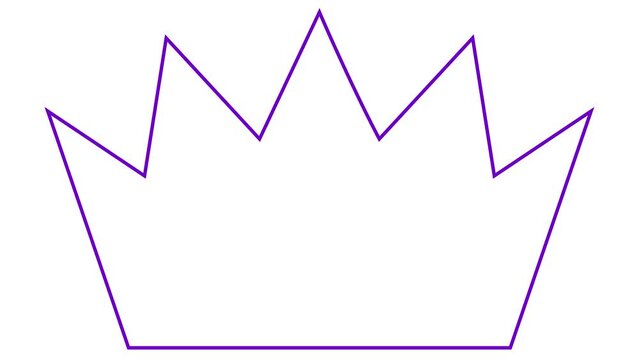 Animated violet linear symbol of crown is gradually drawn. Concept of royal, premium, luxury, imperial. Looped video. Vector illustration isolated on white background.