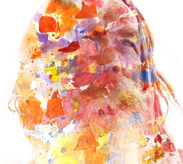A portrait of an old man combined with an abstract painting - 780596718