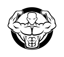 Sport icon muscular athlete on white background.