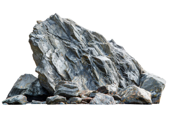 Large heavy rock stone isolated on background, flying rock in the space, natural giant boulder for decoration in garden yard.