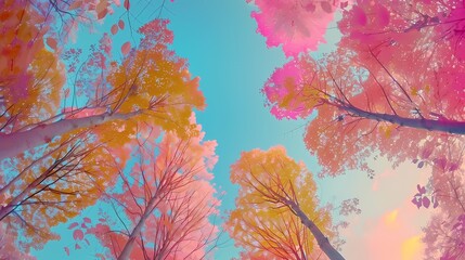 colorful trees from underneath looking up graphic poster web page PPT background