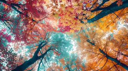 colorful trees from underneath looking up graphic poster web page PPT background