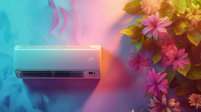  air conditioner to cool the room, colorful banner 