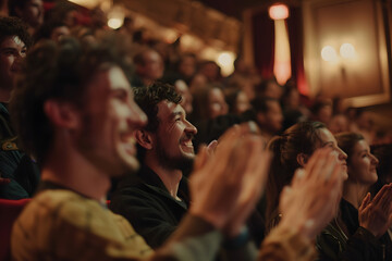 Man in a audience in a theater applauding clapping hands