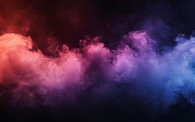 A vibrant fusion of red, purple, and blue smoke creates a captivating abstract on a black canvas. - obrazy, fototapety, plakaty