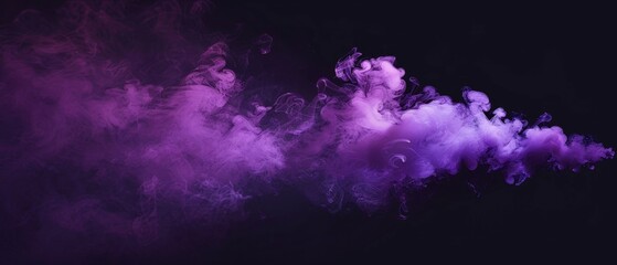 Swirling motions of violet smoke against deep black conjure an abstract landscape of mystery and elegance. - obrazy, fototapety, plakaty