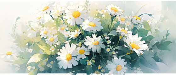 a painting of a bunch of daisies in a vase
