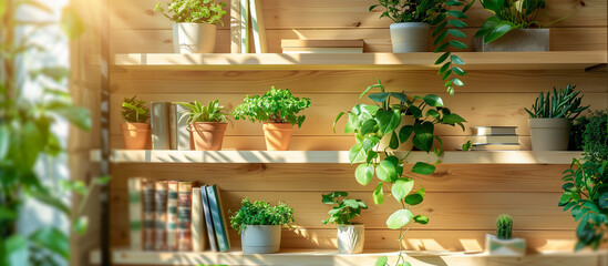 bookshelf unite with the houseplant in modern home concept