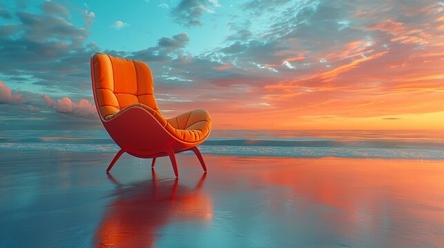 Armchair clipart, inviting relaxation by the shore, in vibrant summer colors 3D render