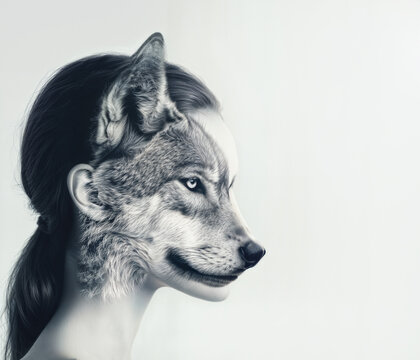 Double exposure of woman and husy