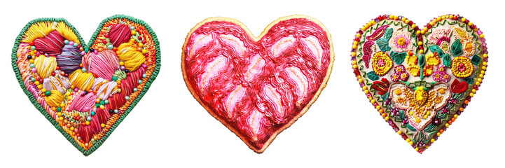 Heart embroidered patch badge set on transparent background 