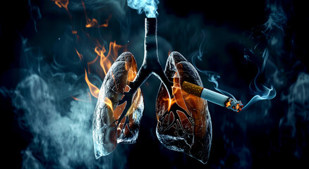 Lungs Suffer From Cigarette Smoke Causing Dangerous Diseases - obrazy, fototapety, plakaty