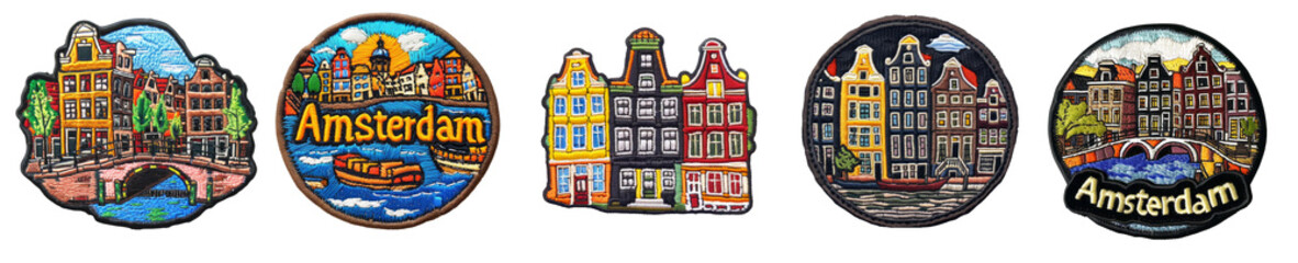 Fototapeta premium travel embroidered patch badge set on transparent background 