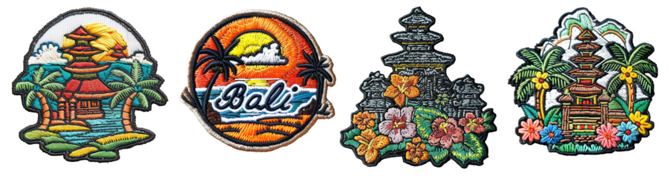 travel Bali embroidered patch badge set on transparent background 