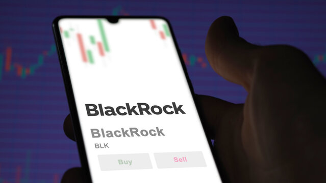 April 09th 2024 , New York City, New York. Close up on logo of BlackRock on the screen of an exchange. BlackRock price stocks, $BLK on a device.