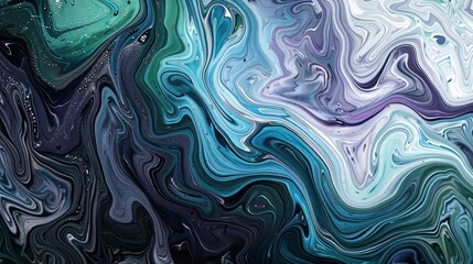 Obraz premium A closeup of the surface texture of oil slicks on water, with swirling patterns and colors resembling marbleized swirls in shade