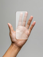 Closeup hand rejecting a clear smartphone, symbolizing a digital detox, noisefree backdrop - obrazy, fototapety, plakaty