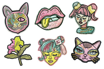 Girl power stylish embroidered patch badge set on transparent background 