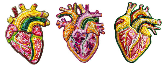 Human heart stylish embroidered patch badge set on transparent background 