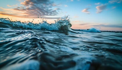 Dramatic Sunset Ocean Wave Crashing Against Majestic Rocky Shoreline at Dusk - Powered by Adobe