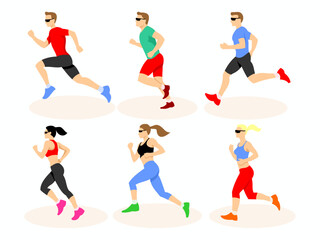 Fototapeta na wymiar Running men and women. Athletes train or workout fitness instructors