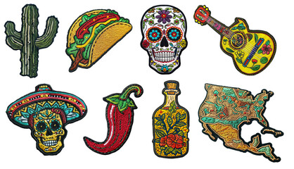 Mexico culture embroidered patch badge set on transparent background 