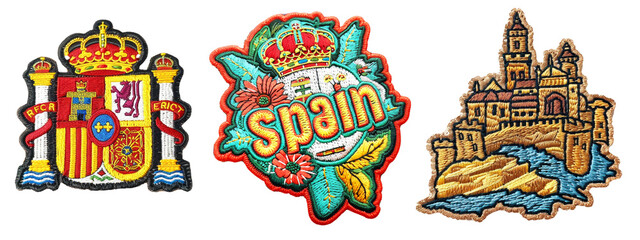 Travel, spain embroidered patch badge set on transparent background 