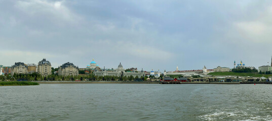 Panoramic view of the center of Kazan on a cloudy summer day, Russia