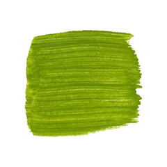 Acrylic grassy green texture, brush stroke, hand drawing isolated on white background.