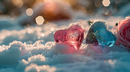Digital winter snow heart shaped gem poster web background - obrazy, fototapety, plakaty