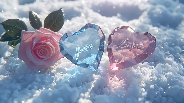 Digital winter snow heart shaped gem poster web background