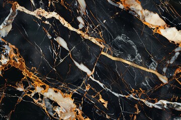 Closeup of black and gold marble texture, resembling natural rock pattern