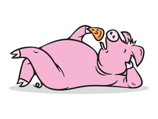 A pig is eating pizza. Overweight concept. 
lobo, t shirt design, ceramic. poster, postcard, serviner, kid design, cartoon, vector, illustration.
